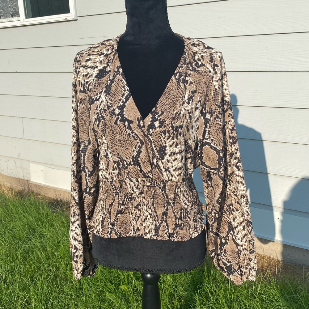 Long sleeve snakeskin print blouse